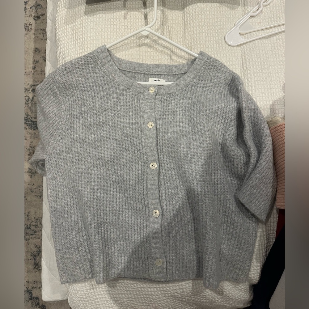 Aerie Short Sleeve Grey Cardigan